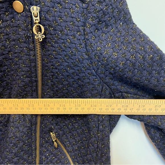 QMack Metallic Tweed Navy Blue Moto Jacket with Working Pockets Size Medium - Picture 12 of 16